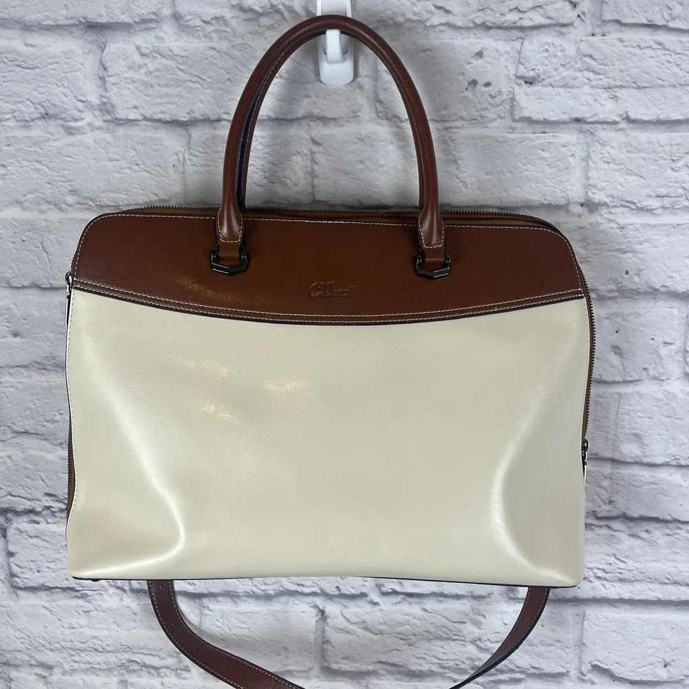 Cluci Leather Color Block Briefcase Laptop Work School Bag Fits 15.6 Laptop